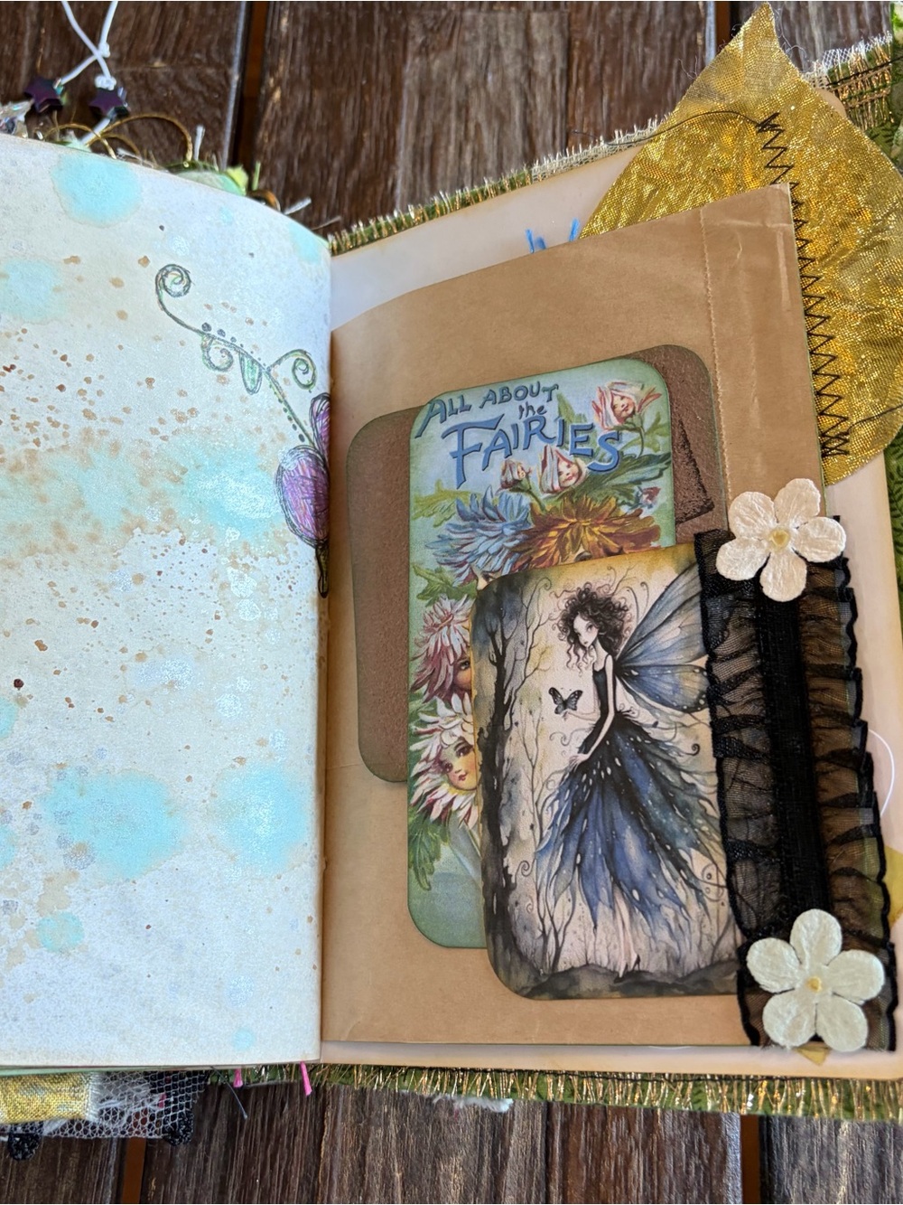 Fairy Junk Journal Gold Floral Denim Boho Grungy Decorated 3 Sig Softcover - Picture 12 of 16